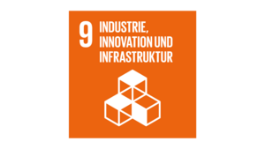 Orangefarbenes Quadrat mit der Zahl 9 und dem Text "Industrie, Innovation und Infrastruktur"